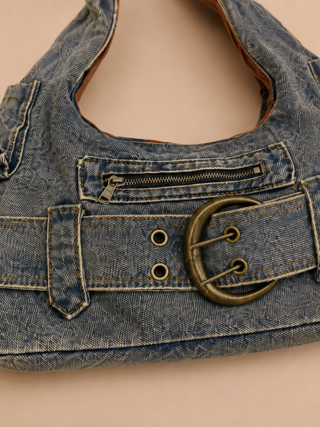Vintage Buckle-Front Slouchy Shoulder Bag
