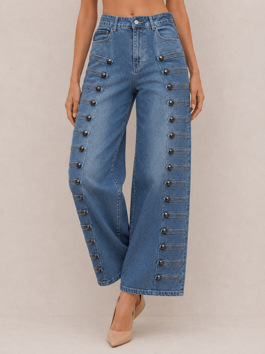 Vintage Button-Tab High-Waist Pants
