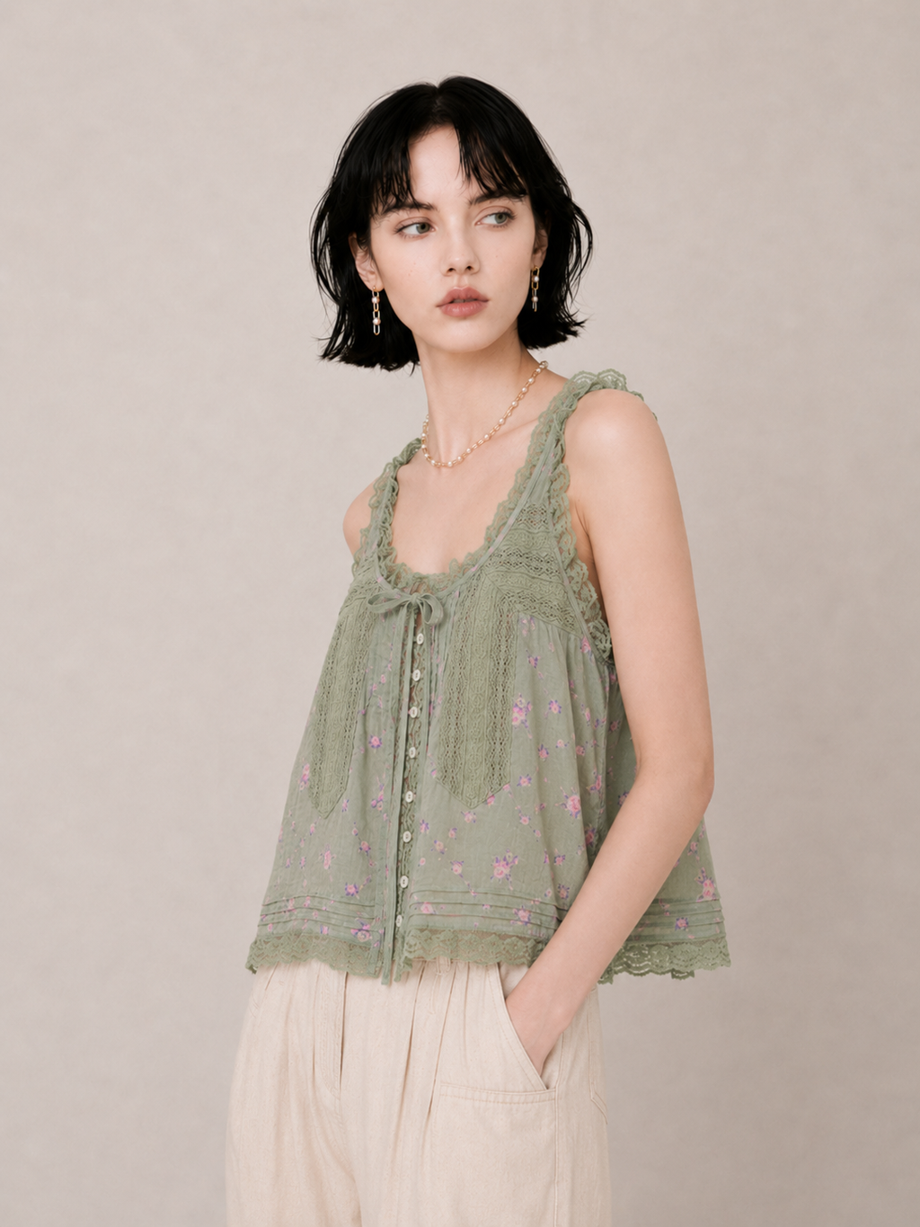 Sweet Lace-Trim Flowy Cami Top