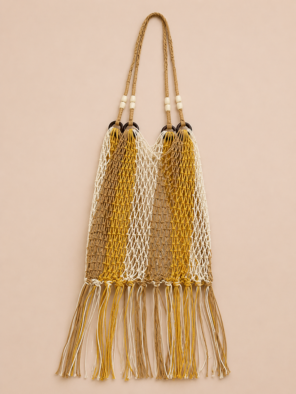 Boho Crochet Net Tote Bag with Fringe Detail