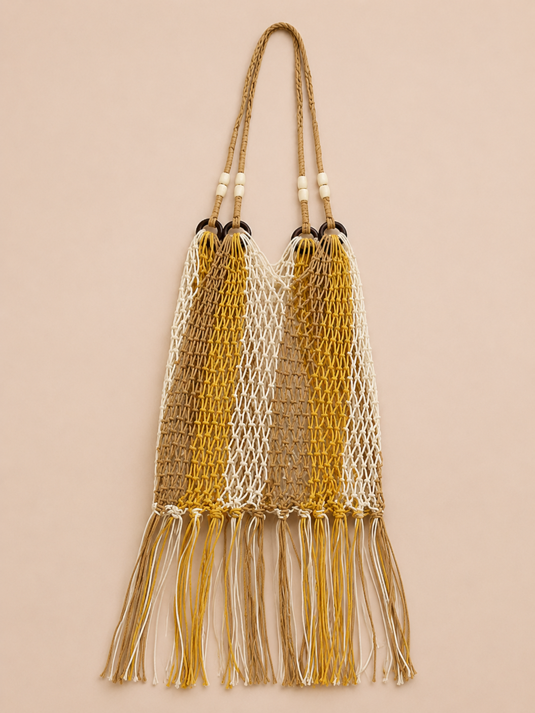 Boho Crochet Net Tote Bag with Fringe Detail