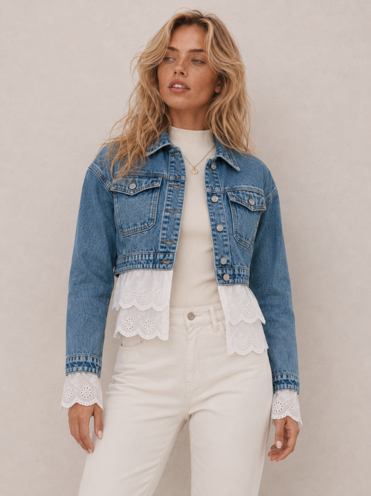 Chic Lace-Trim Cropped Jacket