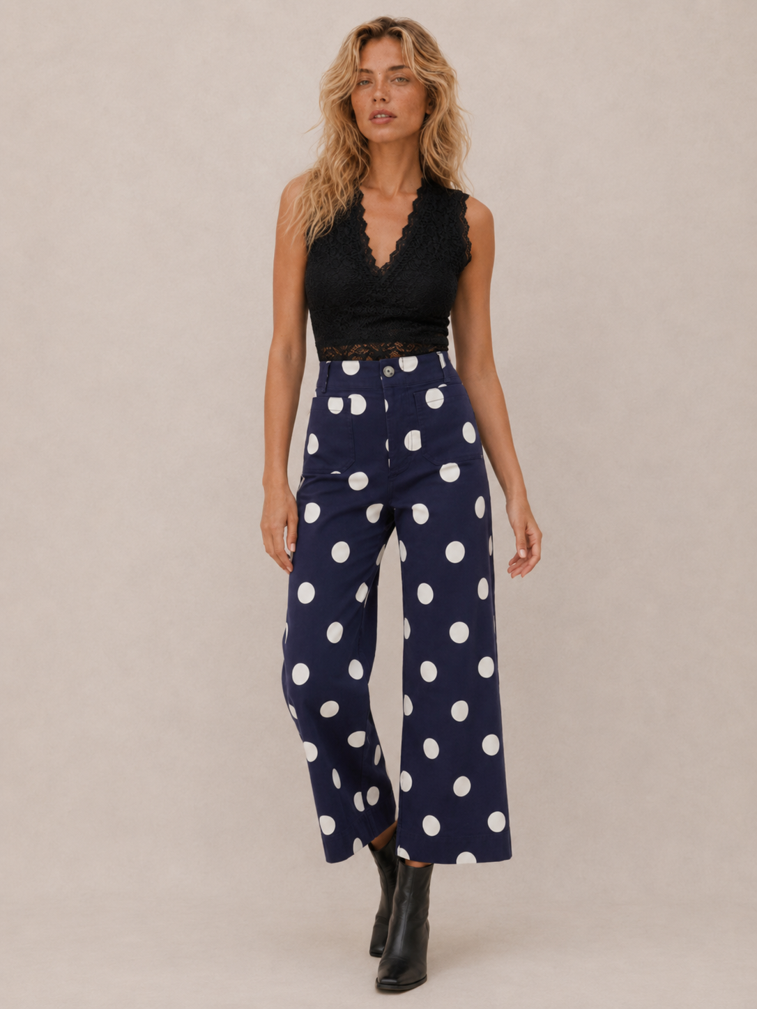 Trendy Polka Dot Print High Waist Women Pants