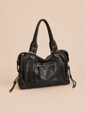 Vintage Zip-Pocket Structured Satchel Bag