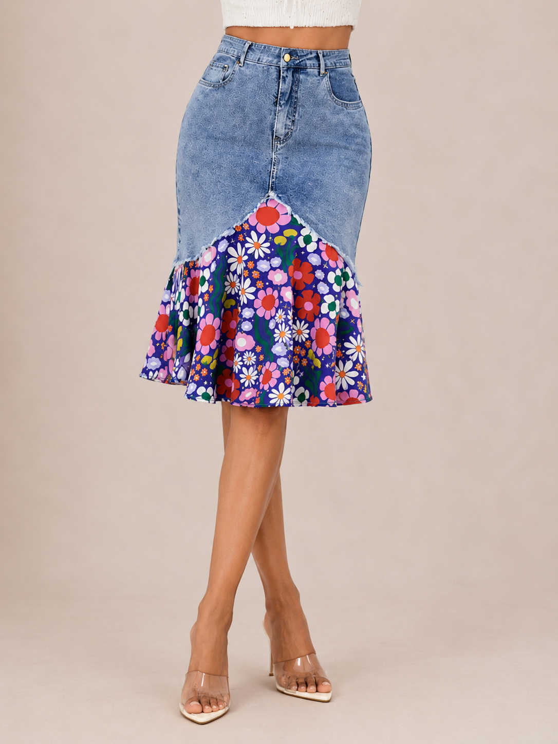 Chic Printed Flounce Mermaid Midi Skirt