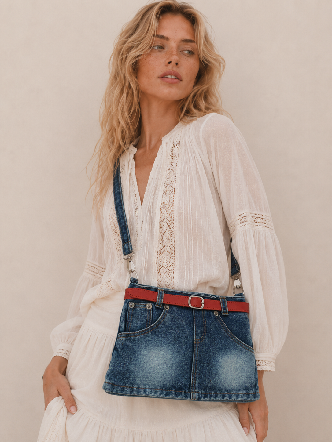 Vintage Belt-Detail Casual Shoulder Bag