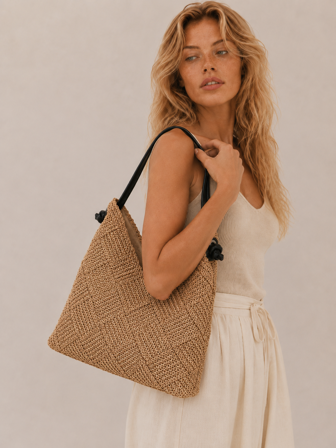 Vacation V-Cut Diamond Weave Tote Bag