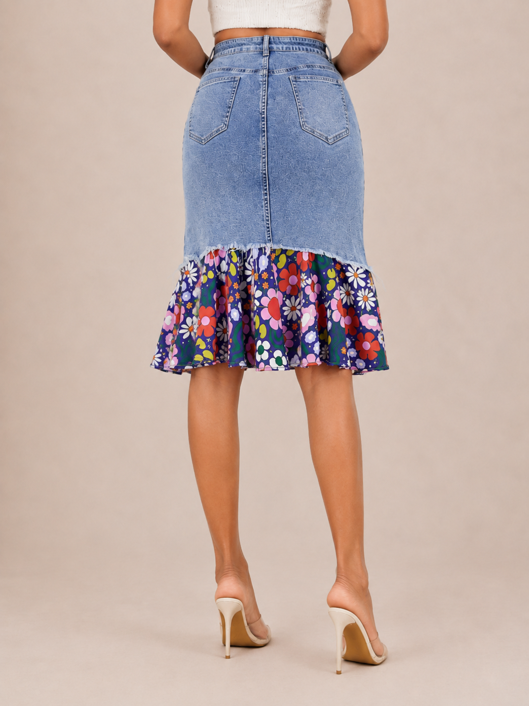 Chic Printed Flounce Mermaid Midi Skirt