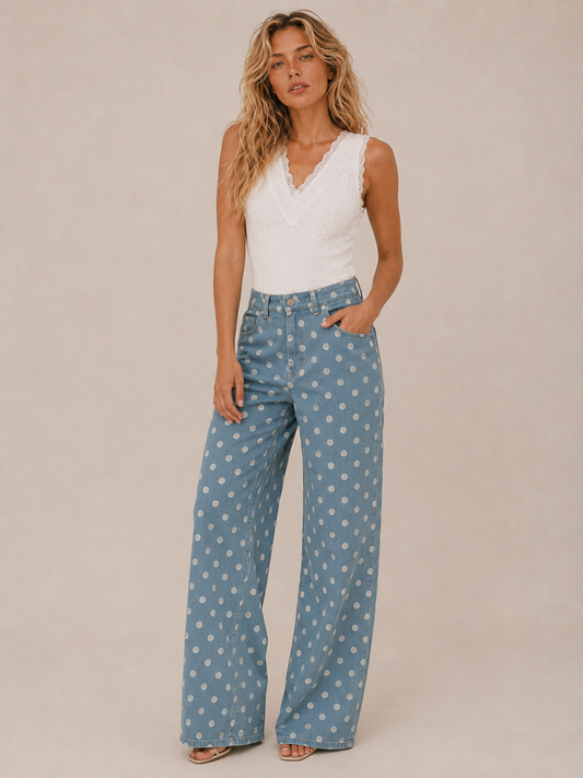 Polka Dot Wide Leg Casual Pants