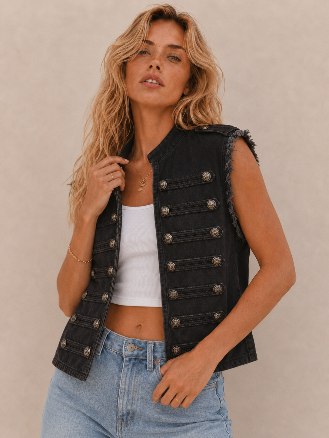 Vintage Buckle-Detail Relaxed Vest