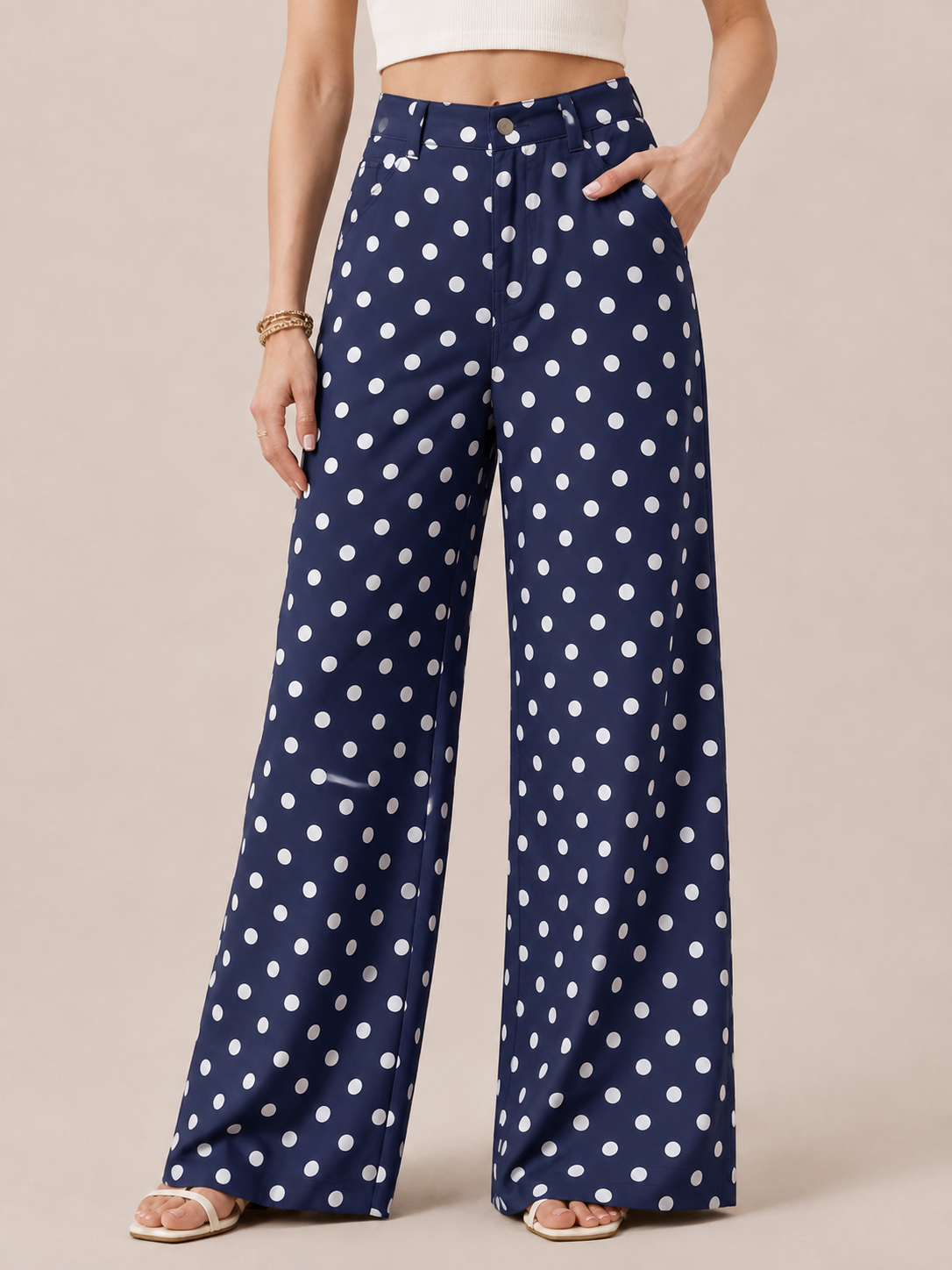 Polka Dot Wide Leg Casual Pants