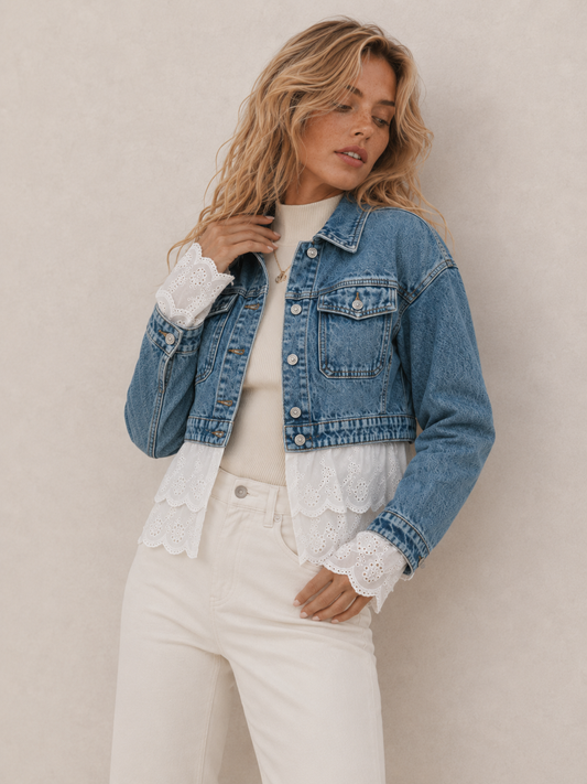 Chic Lace-Trim Cropped Jacket