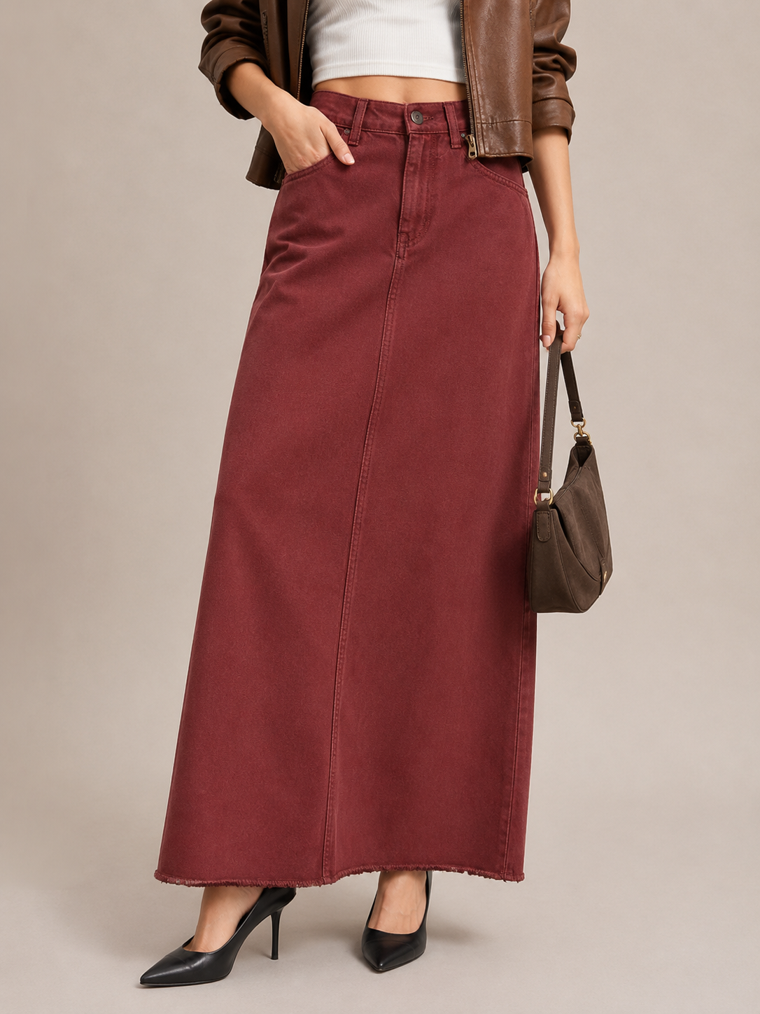 Relaxed High-Waist A-Line Maxi Skirt