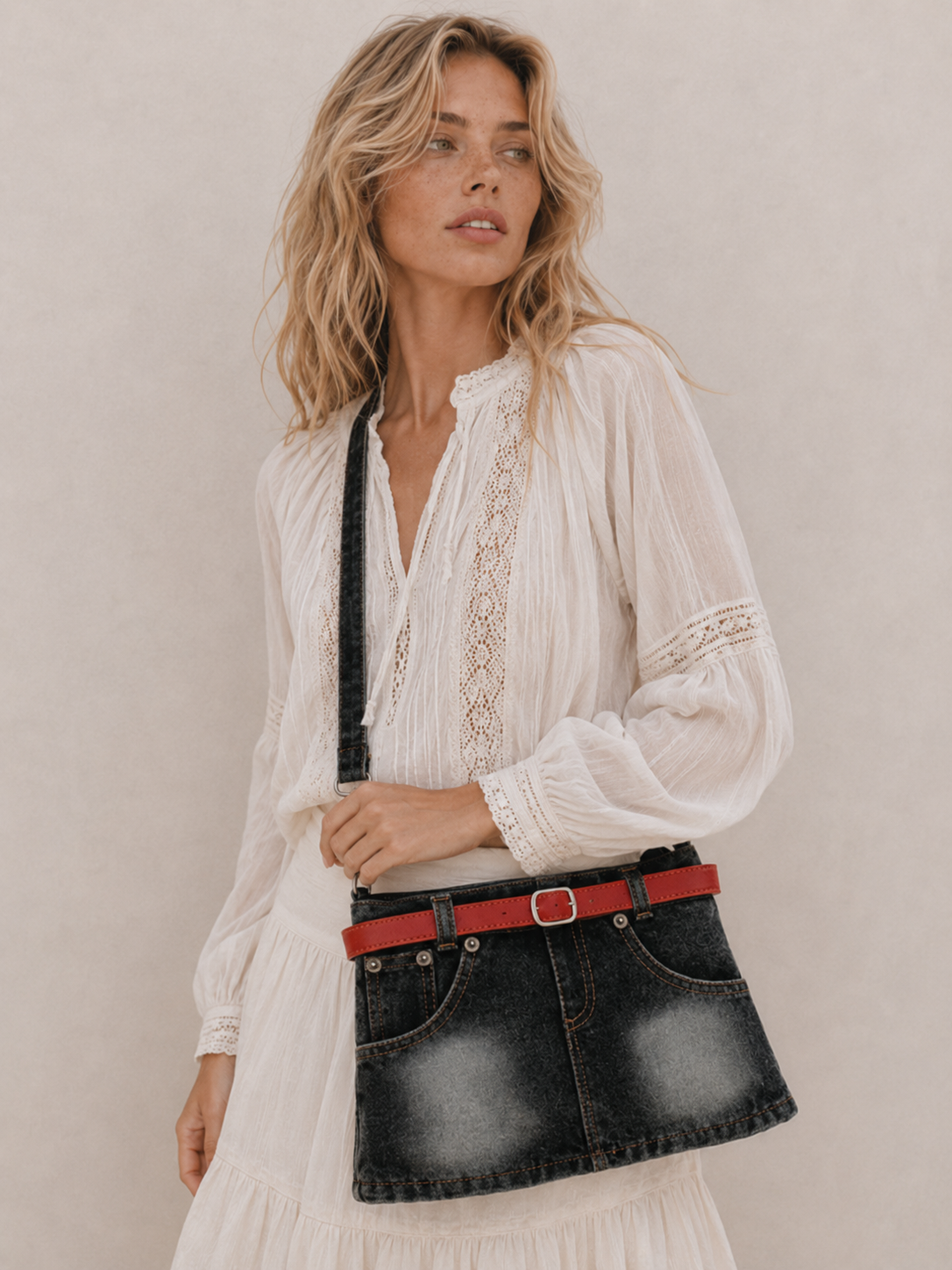Vintage Belt-Detail Casual Shoulder Bag