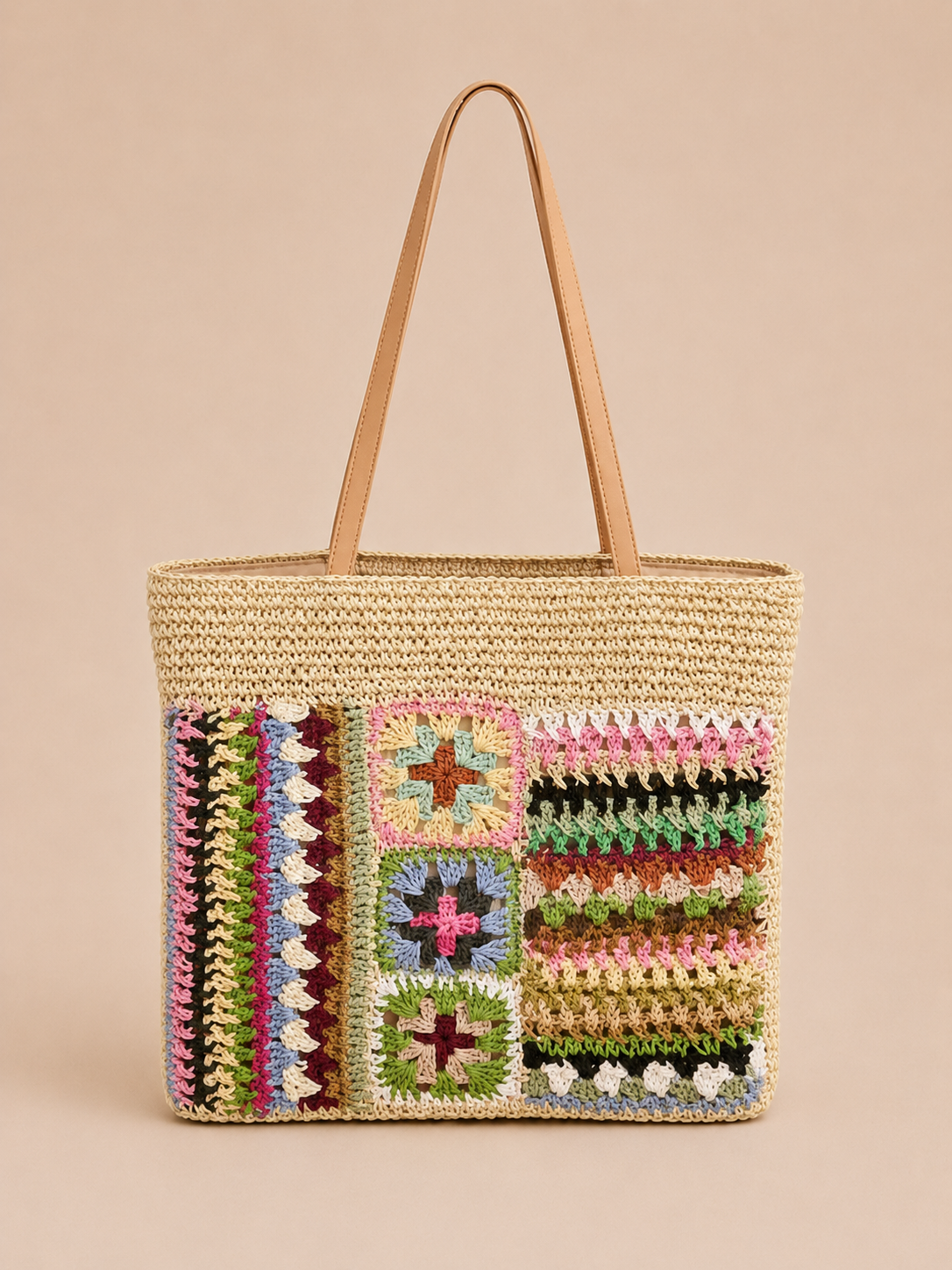 Crochet Floral Tote Bag with Boho Charm