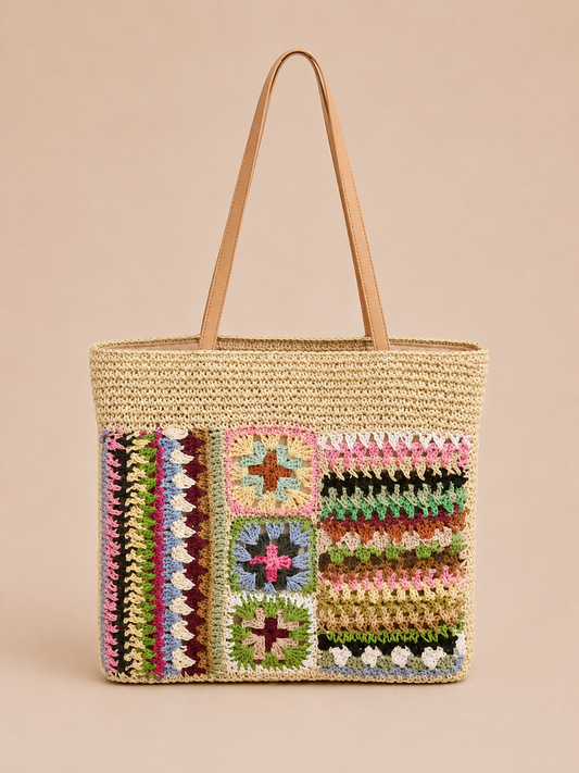 Crochet Floral Tote Bag with Boho Charm