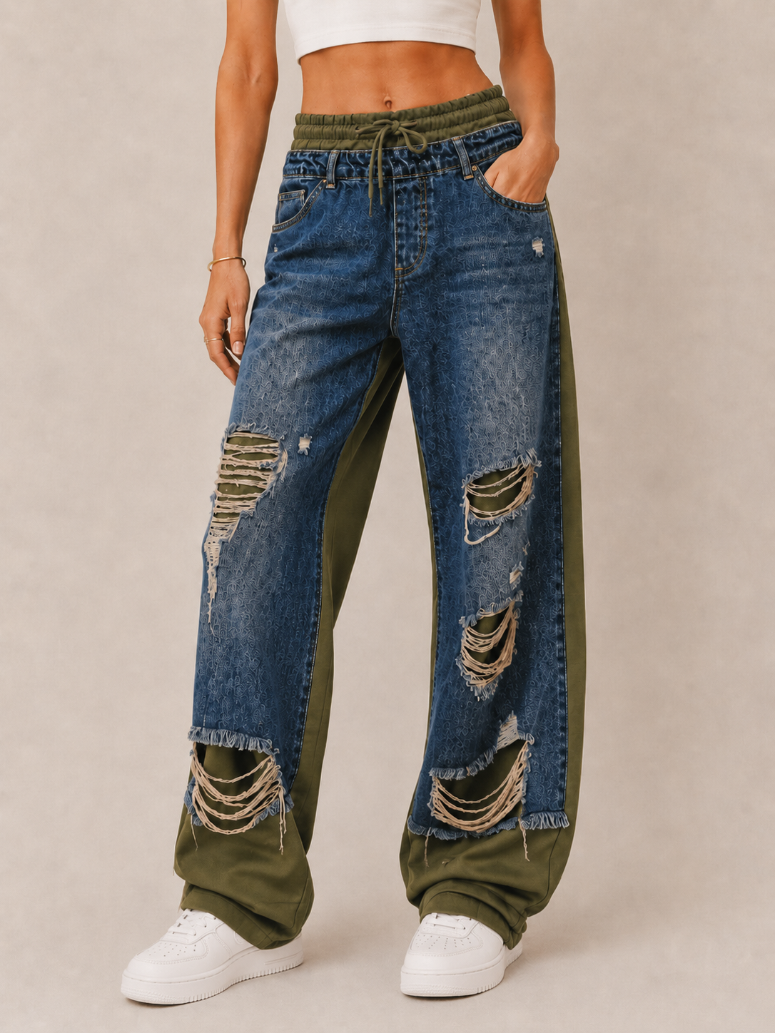Edgy Distressed Wide-Leg Jeans