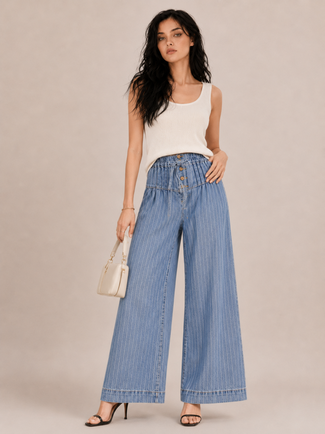 Vintage Button-Front Wide-Leg Pants