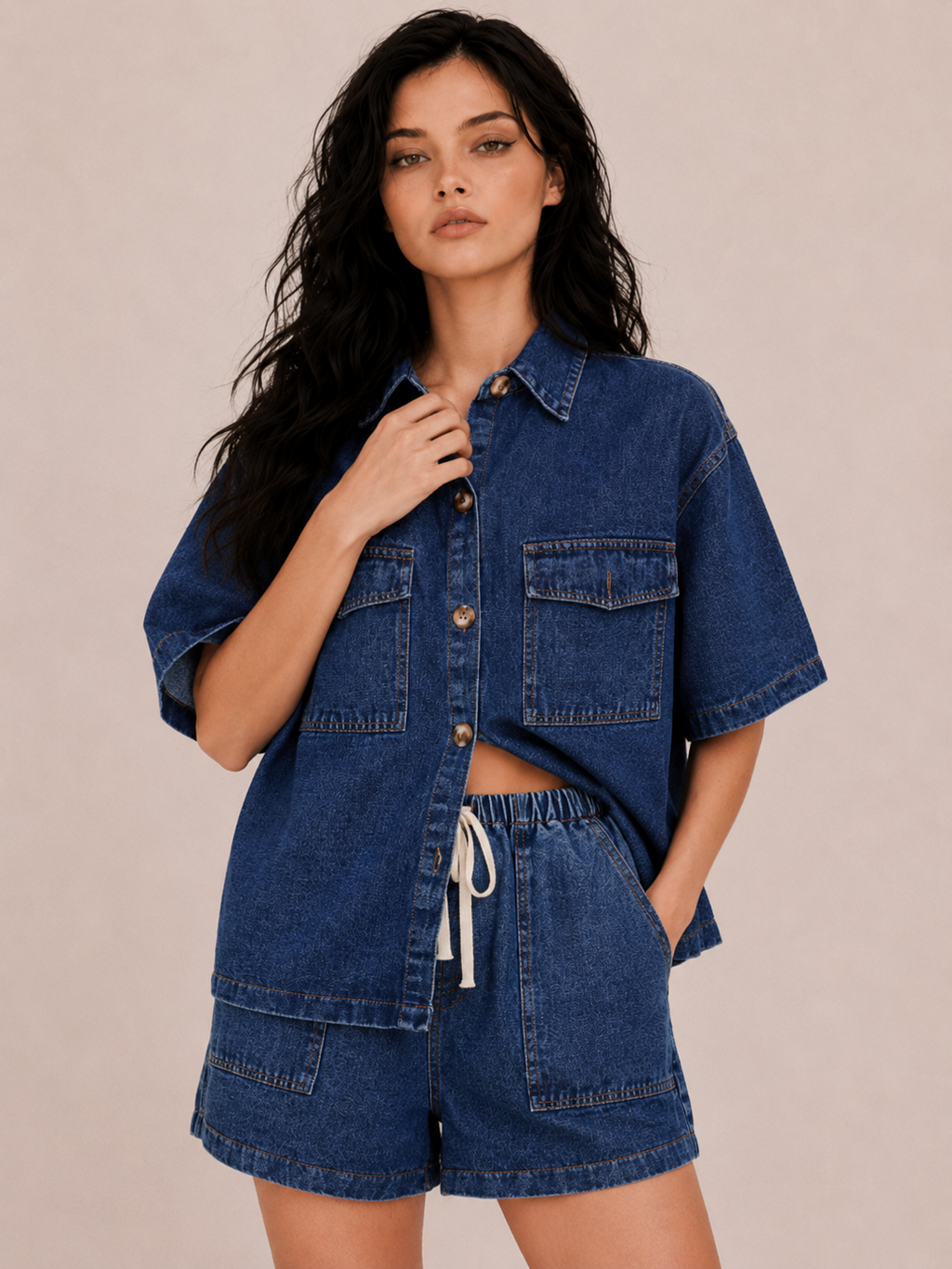 Relaxed Pocket Detail Casual Two-Piece Set