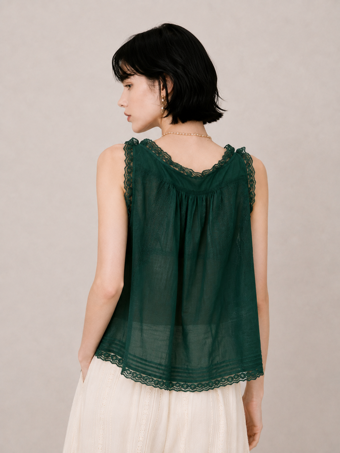 Sweet Lace-Trim Flowy Cami Top