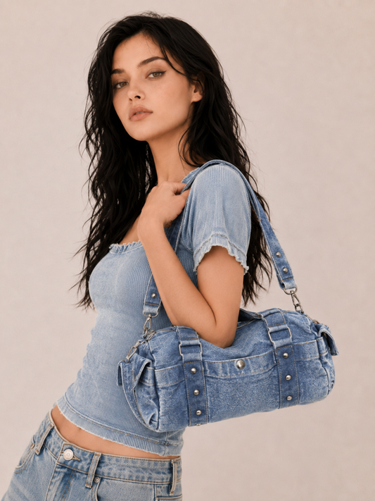 Vintage Studded Barrel Crossbody Bag
