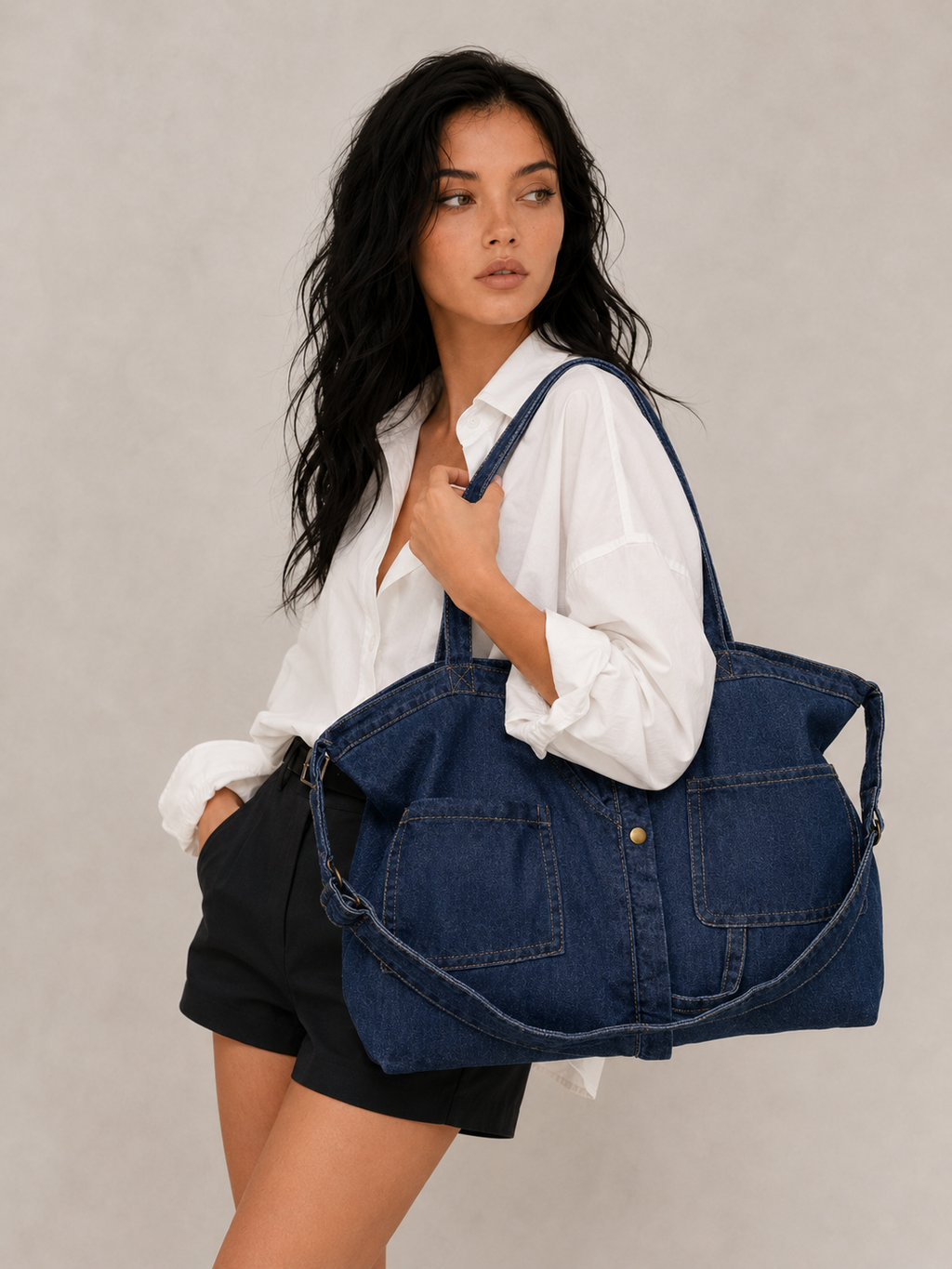 Vintage Pocketed Slouchy Tote Bag