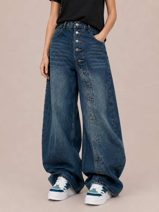 Vintage Button-Front Balloon-Leg Pants