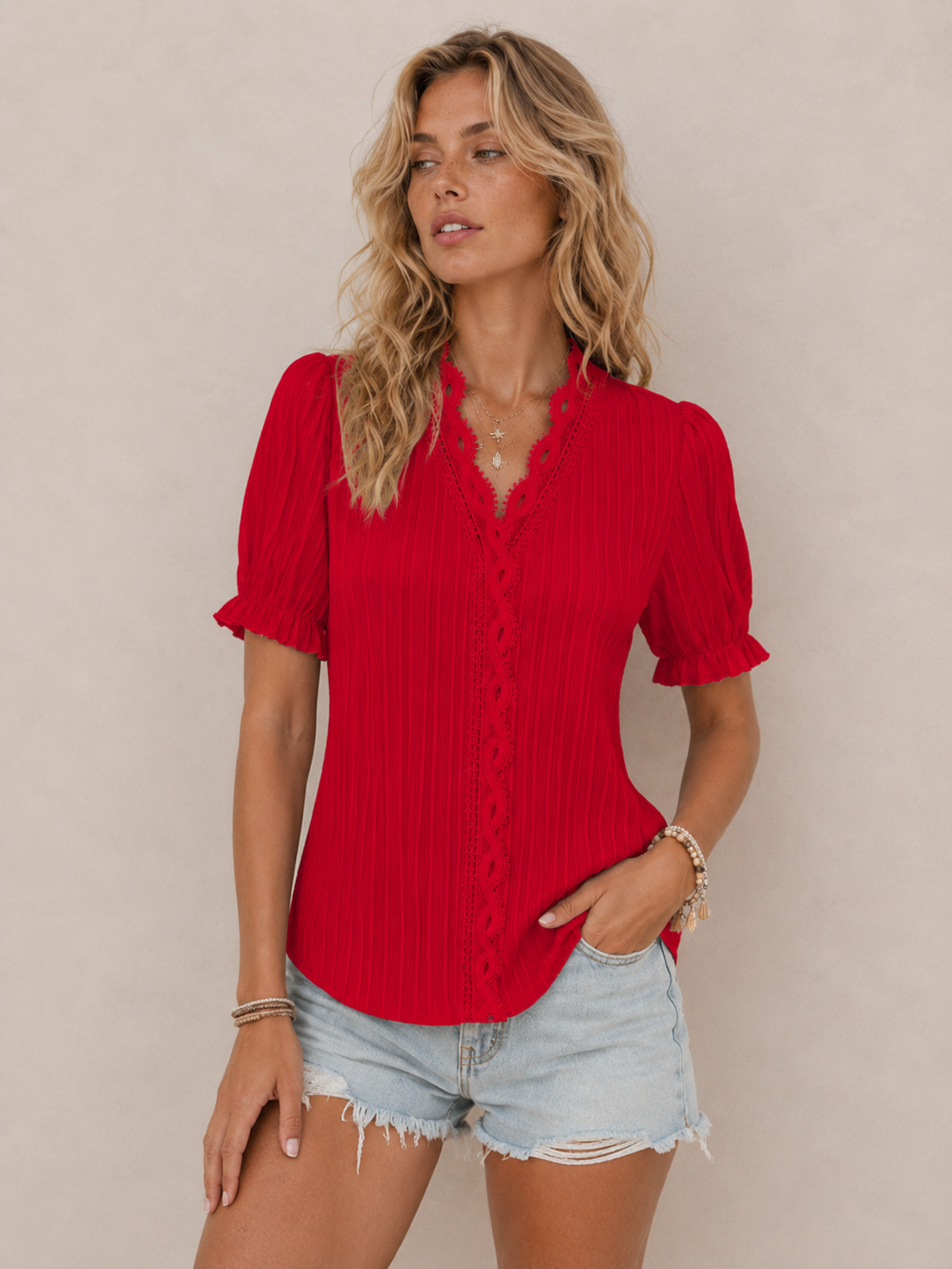 Romantic Lace-Trim Relaxed Blouse