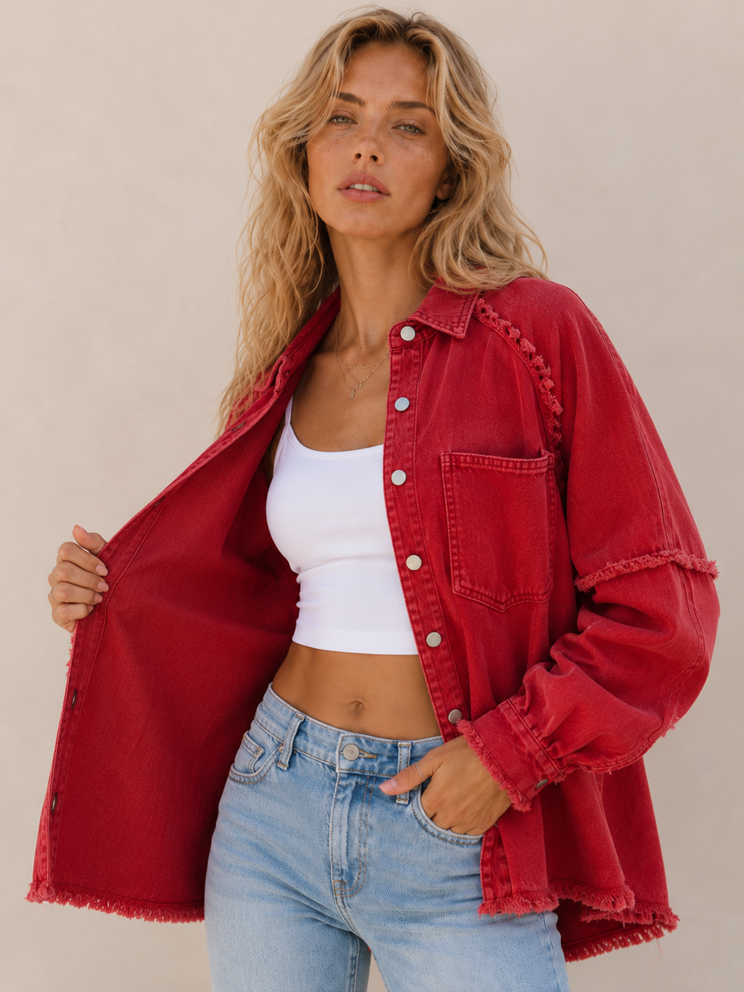 Relaxed Raw Edge Oversized Shacket