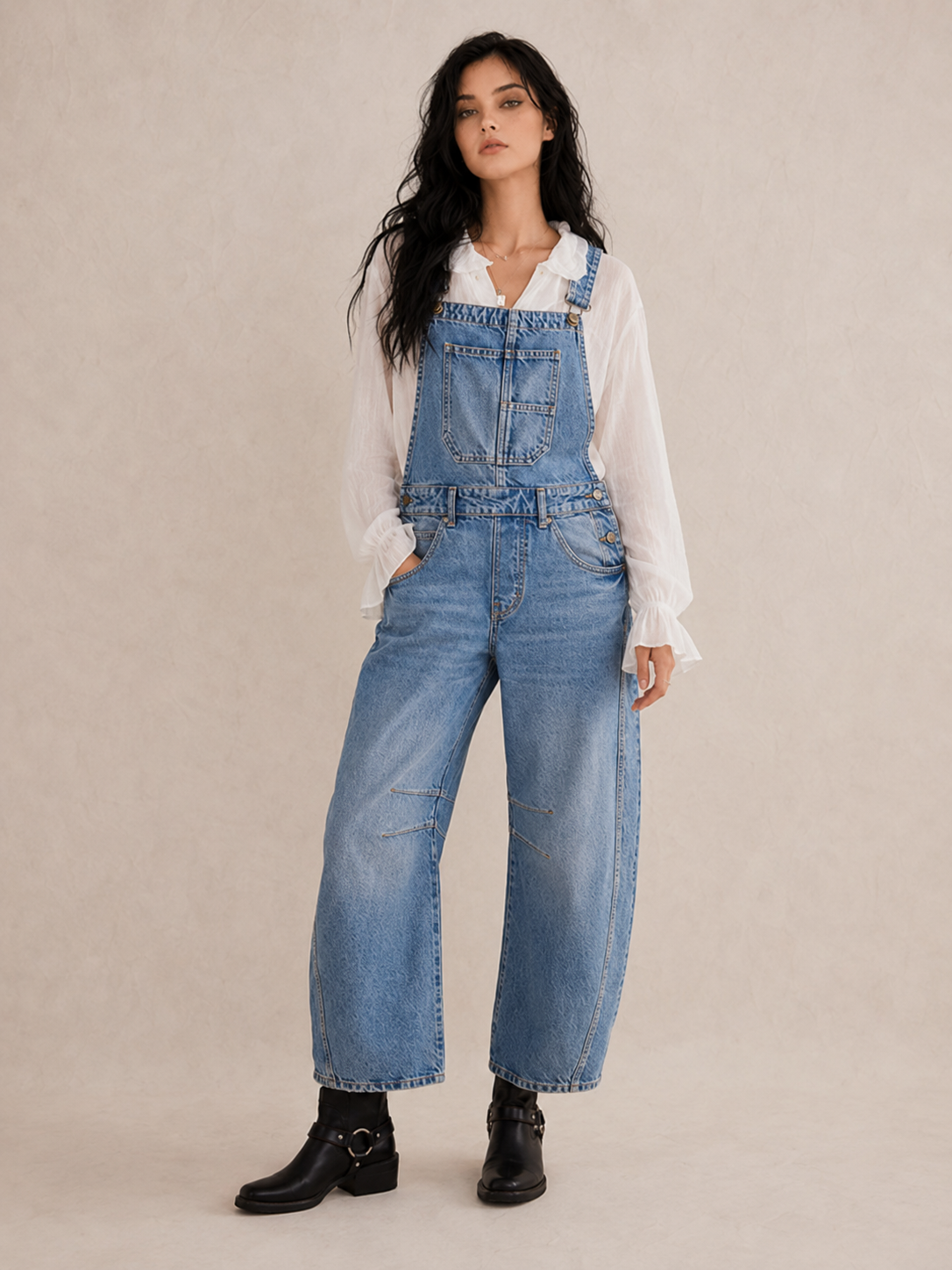 Women's Casual Denim Overalls with Utility Pockets