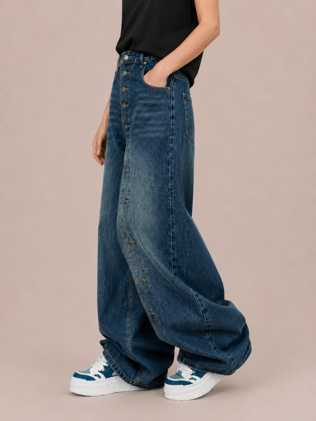 Vintage Button-Front Balloon-Leg Pants