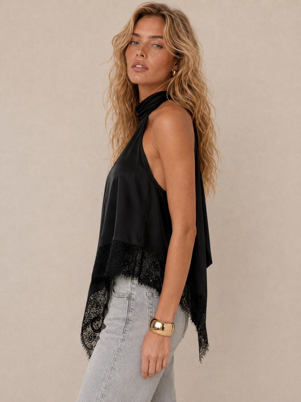 Chic Lace-Trim Asymmetrical Cami Top