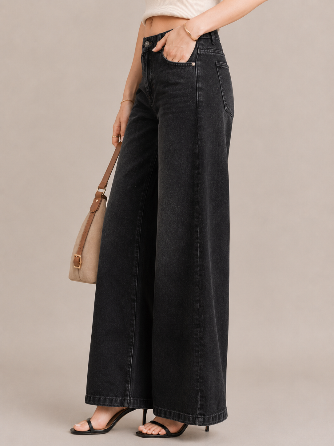 Street Print Detail Baggy Wide-Leg Jeans