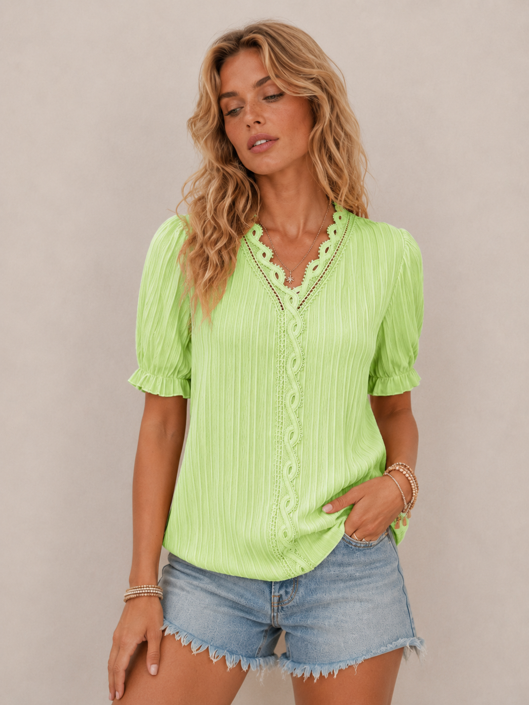 Romantic Lace-Trim Relaxed Blouse