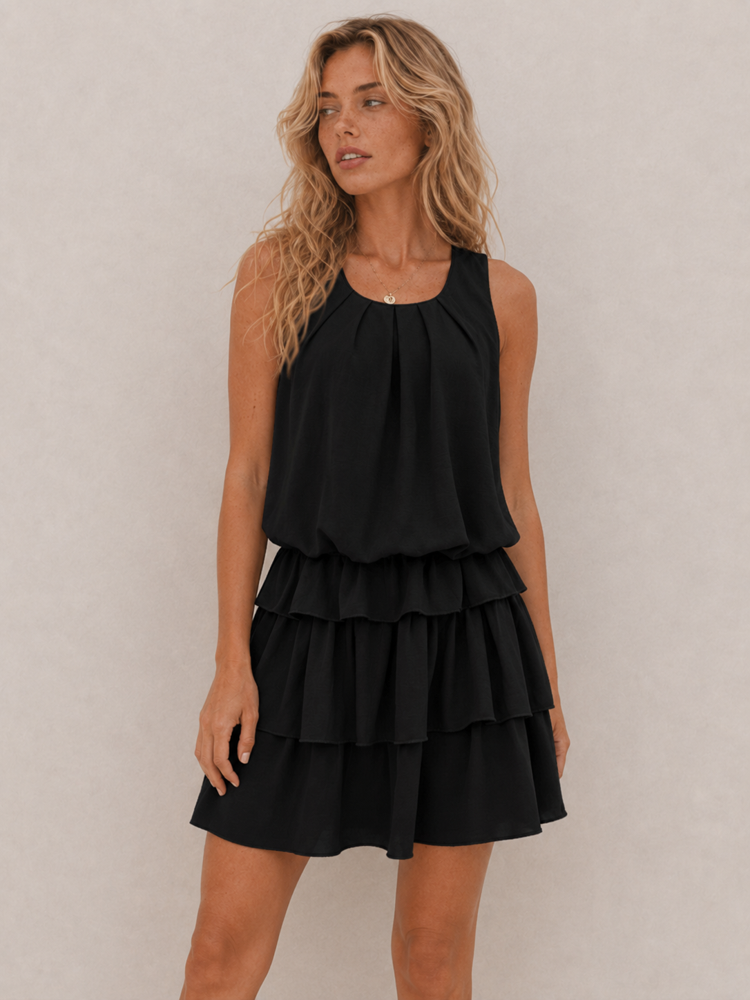 Sweet Tiered-Ruffle Flowy Mini Dress