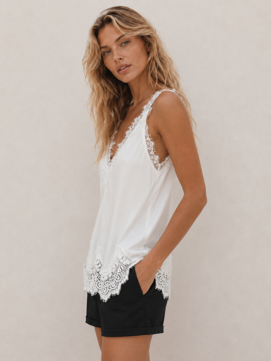 Romantic Lace-Trim Relaxed Cami Top