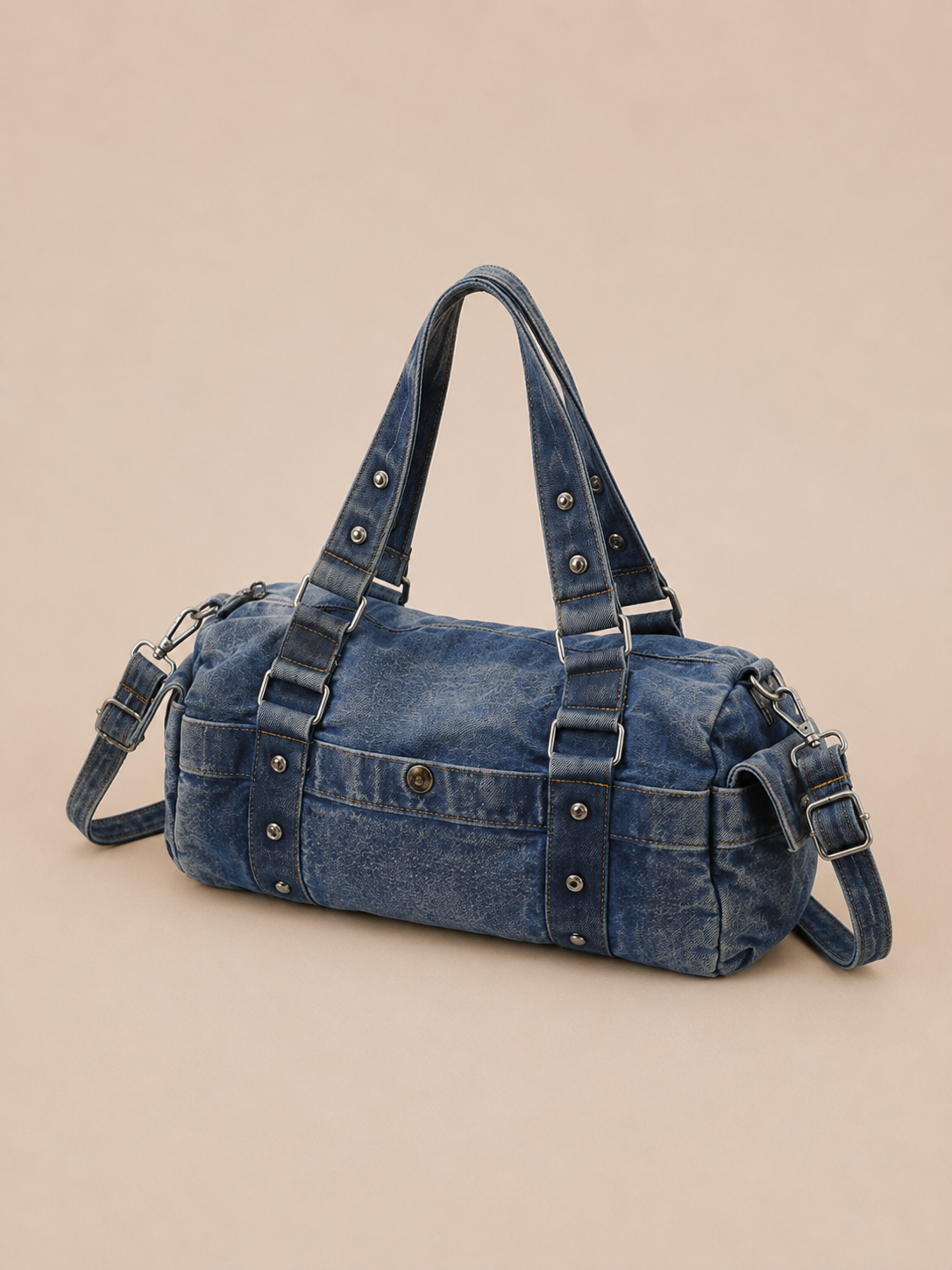 Vintage Studded Barrel Crossbody Bag