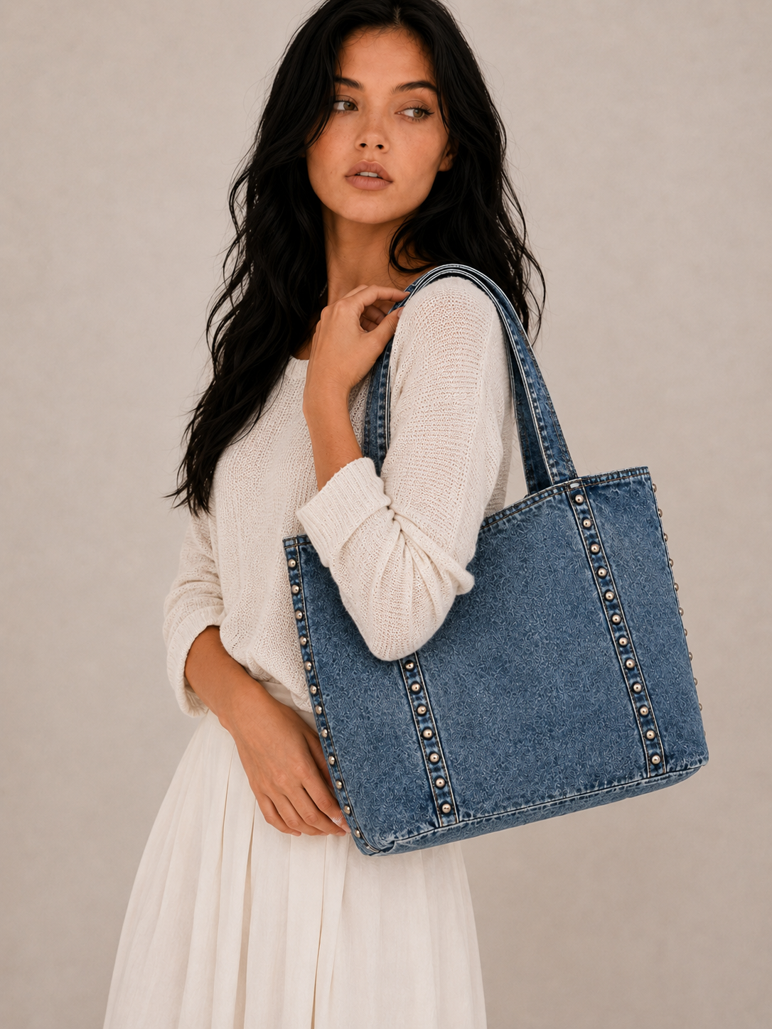 Vintage Studded Oversized Tote Bag