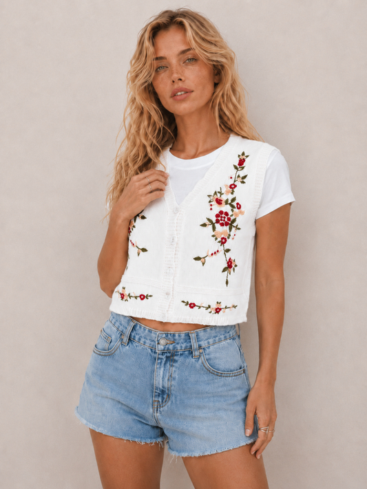 Vintage Floral Sleeveless Knit Waistcoat
