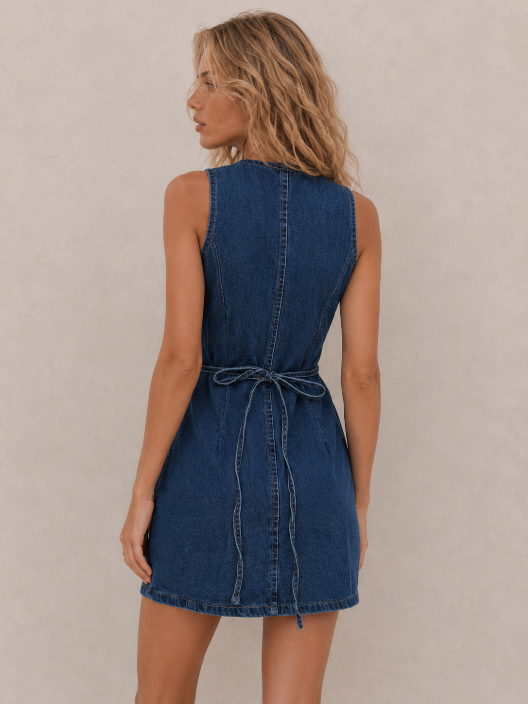Vintage Button-Front Fitted Mini Dress