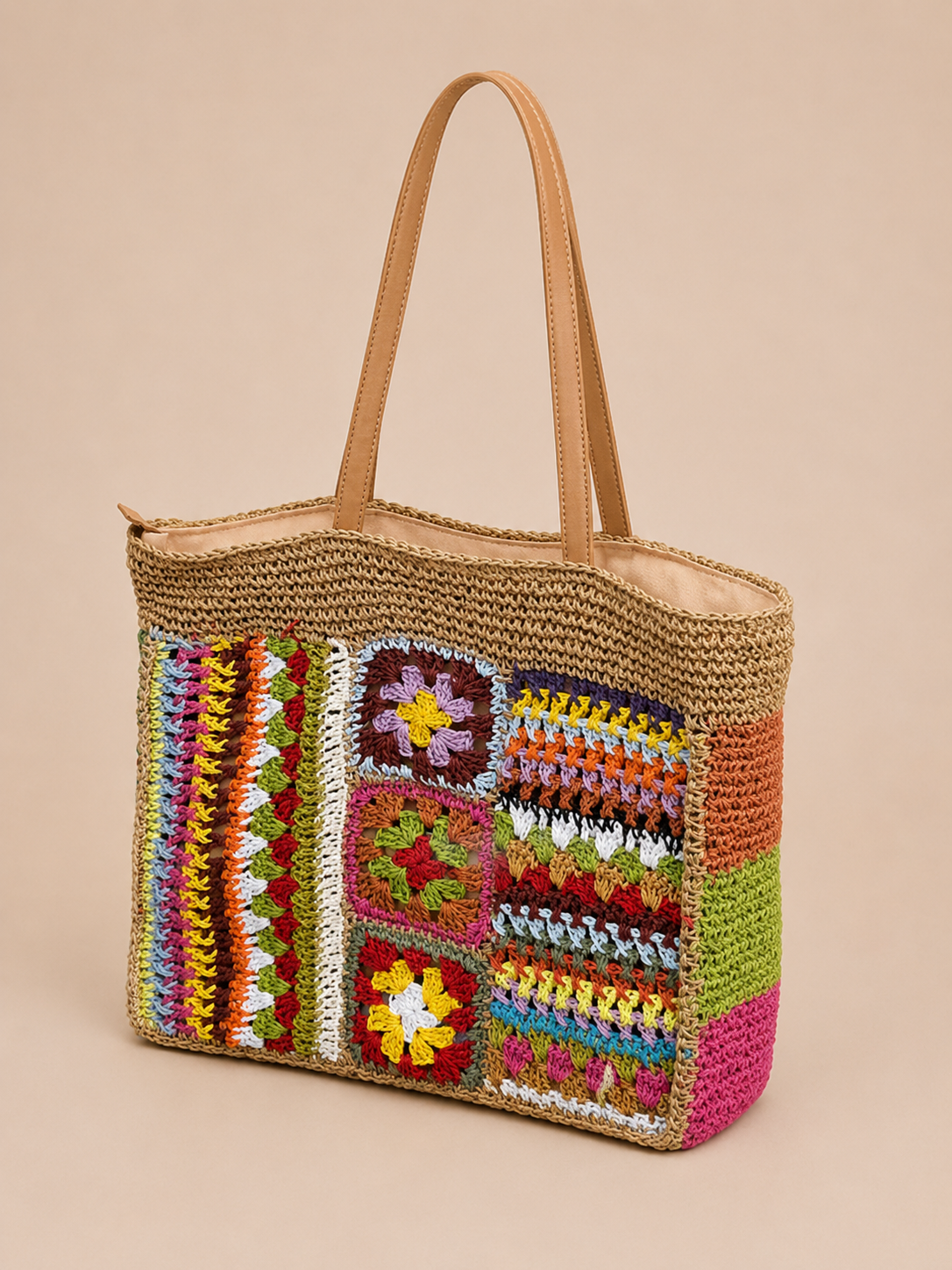 Crochet Floral Tote Bag with Boho Charm