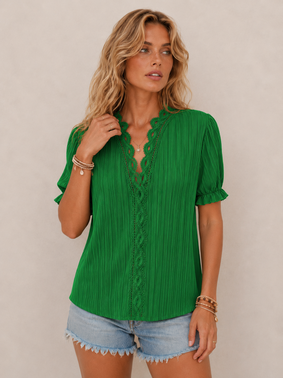 Romantic Lace-Trim Relaxed Blouse