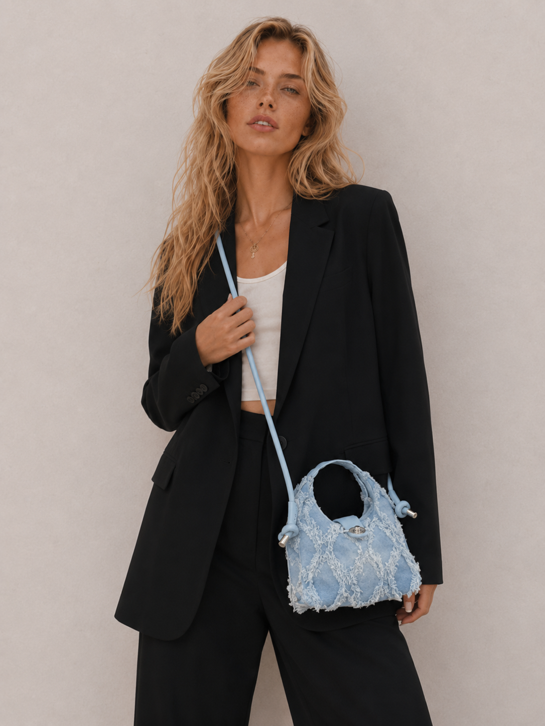 Trendy Frayed-Detail Structured Handbag