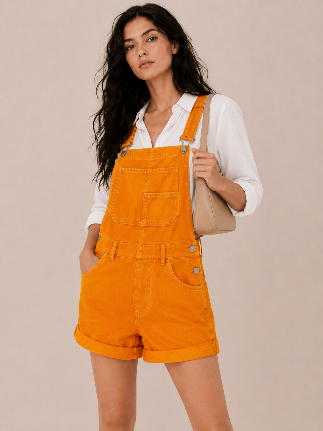 Women's Denim Short Overalls with Pocket Detail