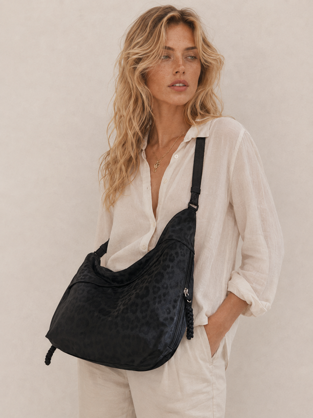 Vintage Textured Slouchy Shoulder Bag