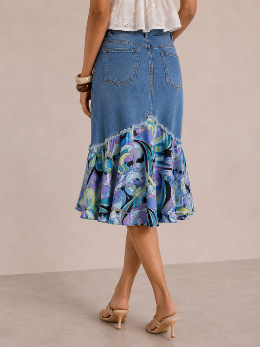 Chic Printed Flounce Mermaid Midi Skirt