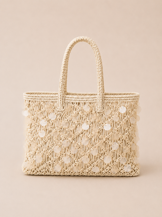 Sequin Straw Woven Crossbody Bag