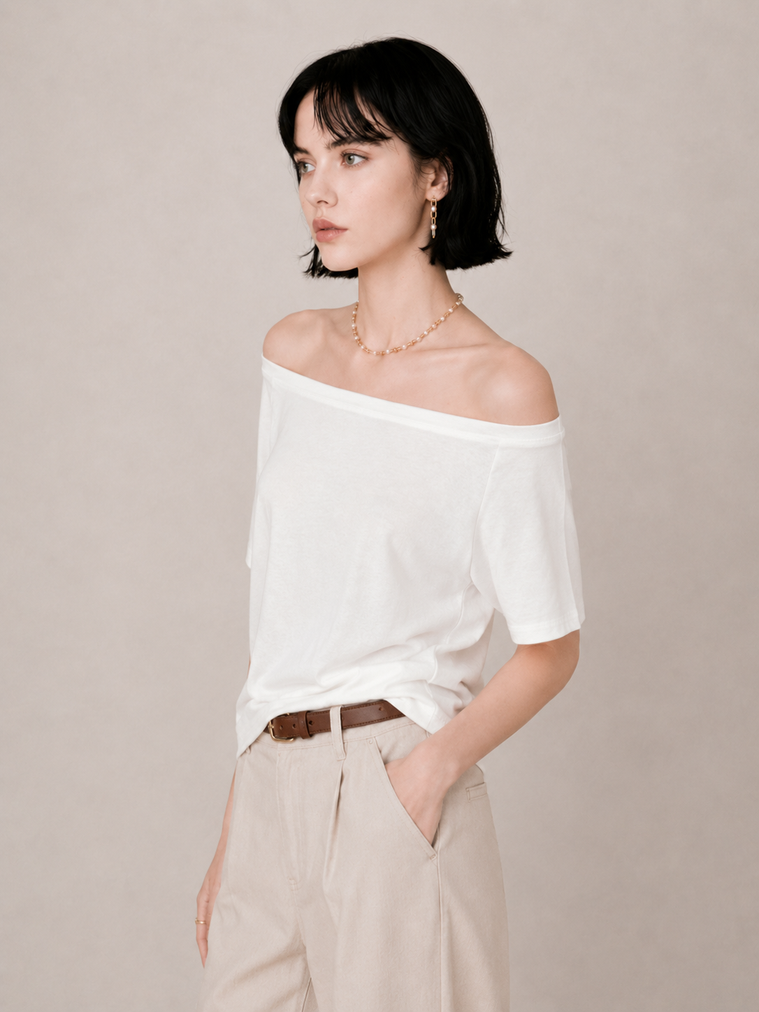 Relaxed One-Shoulder Loose-Fit T-Shirt