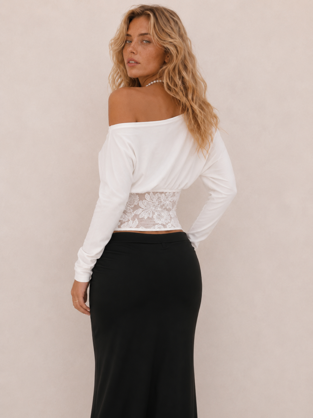 Chic Lace-Panel Asymmetrical Crop Top