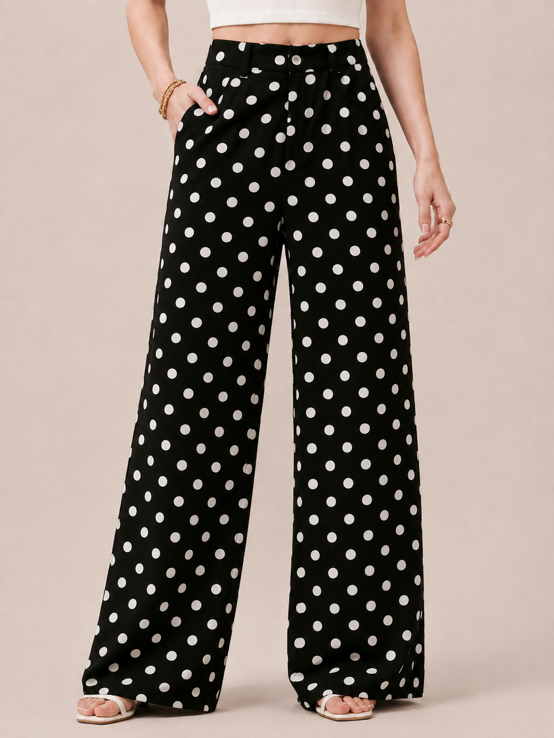 Polka Dot Wide Leg Casual Pants